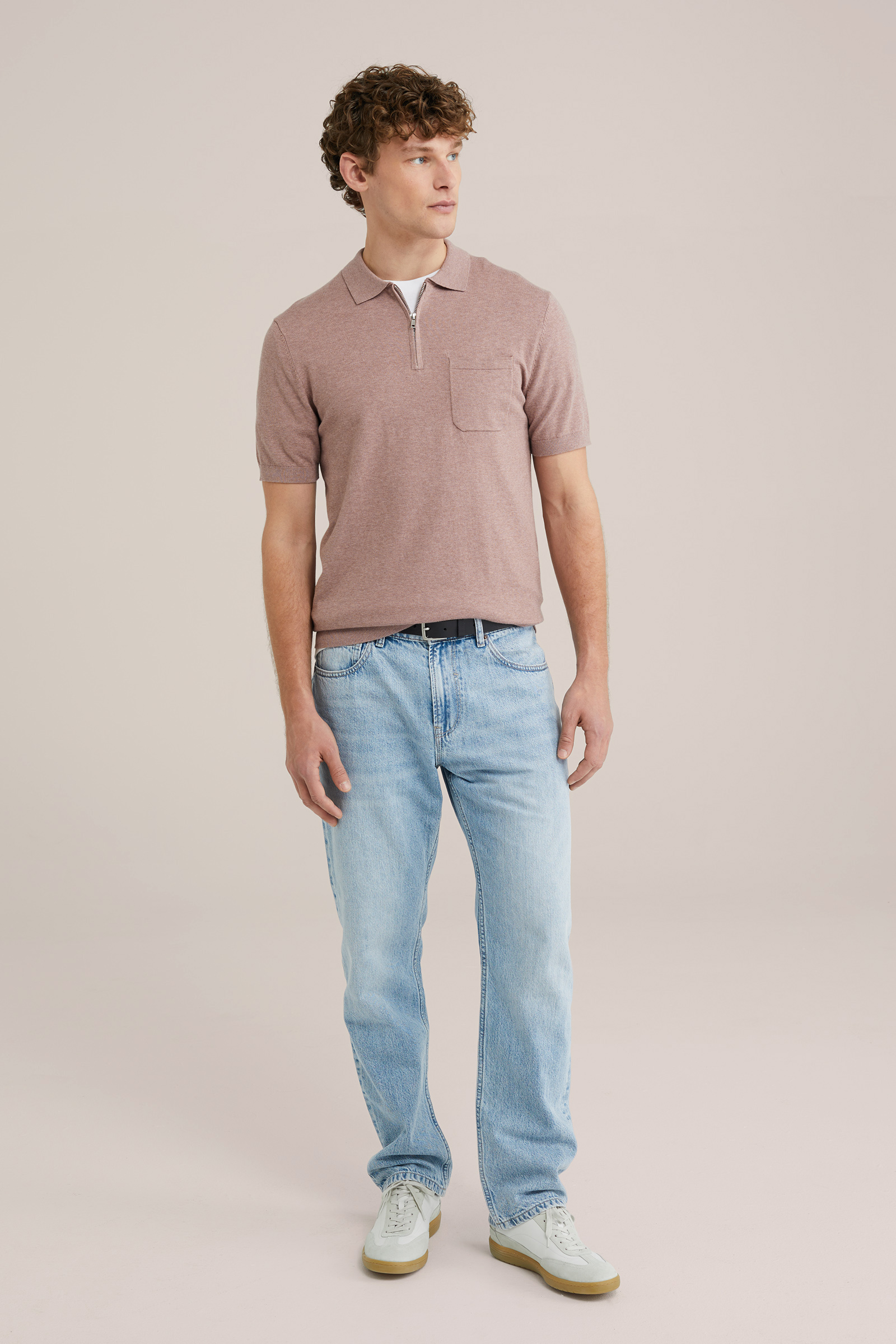 Heren regular fit fijngebreide polo