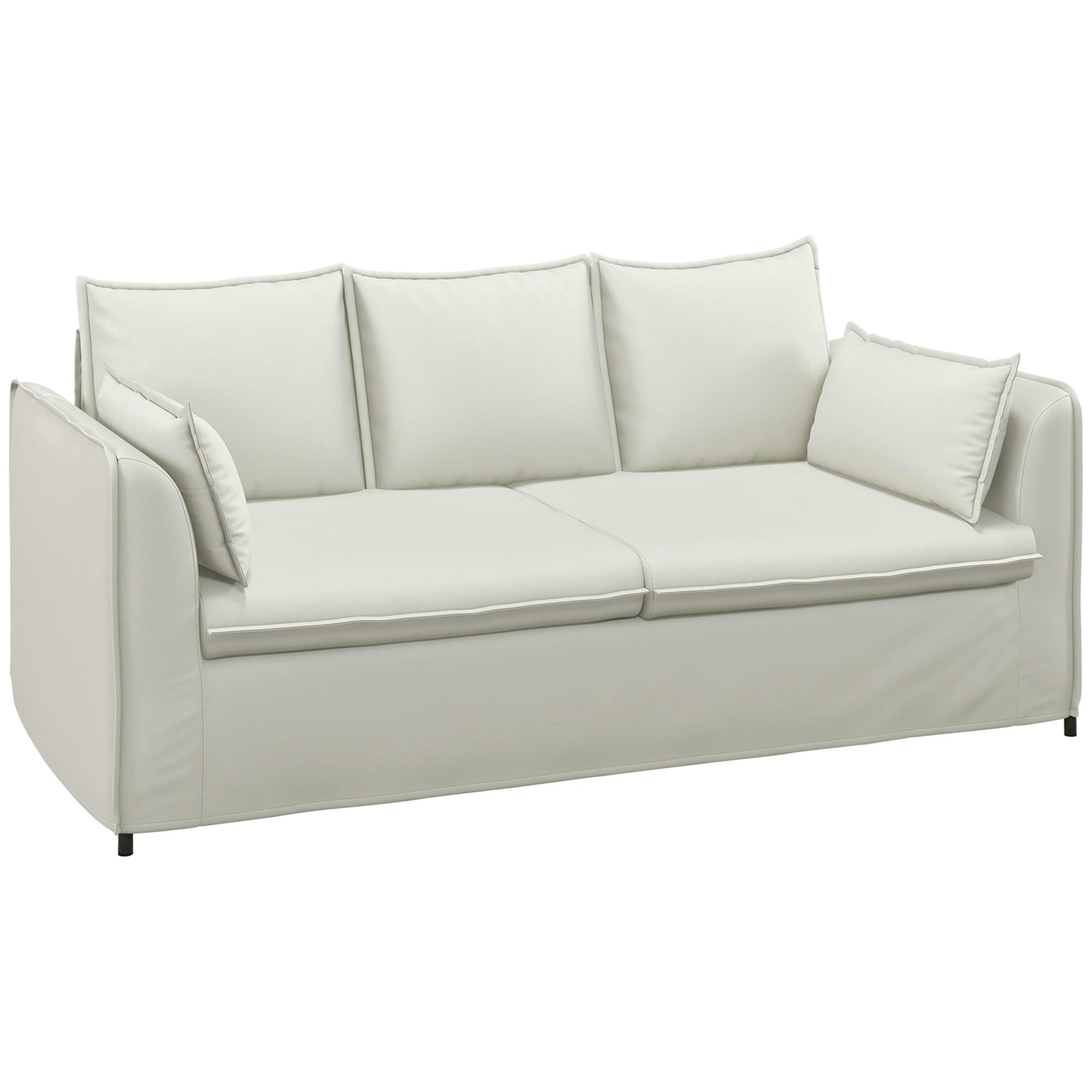 - Canapé 3 places design contemporain acier noir tissu aspect lin crème