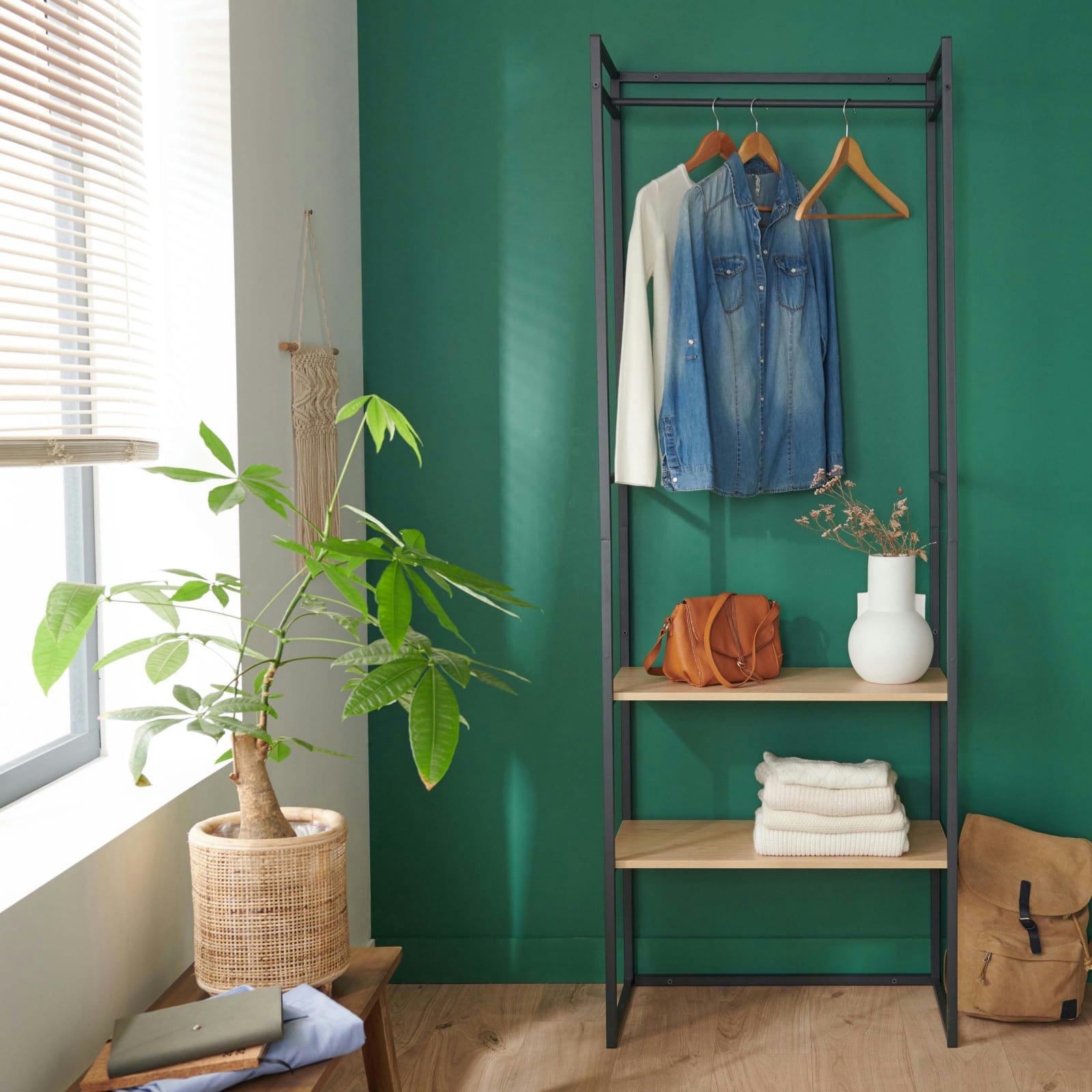 ASHTON - Portant vêtements bois et métal L70 x H200 cm