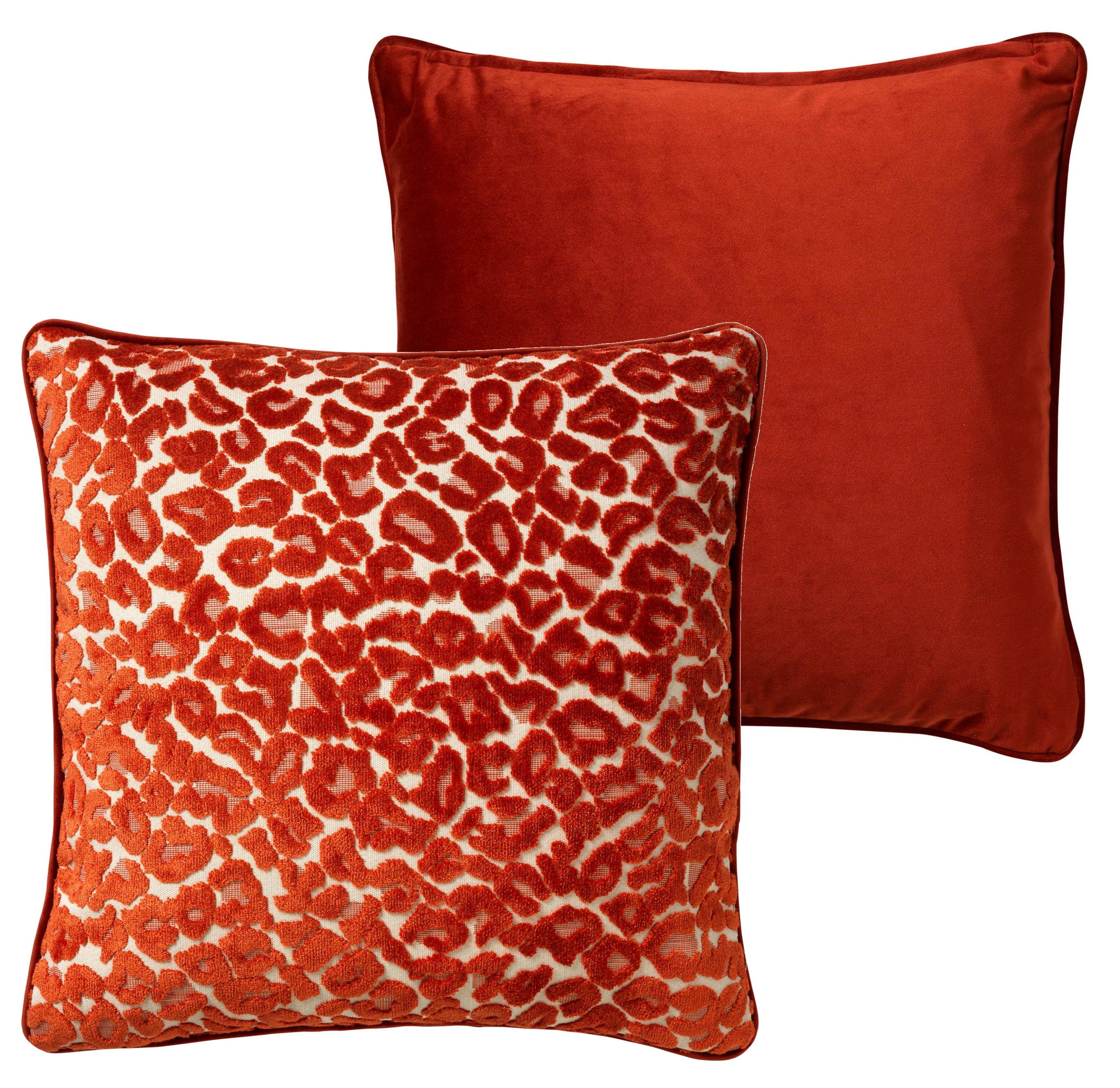 LEONA - Coussin - orange en velours 45x45 cm avec imprimé animalier
