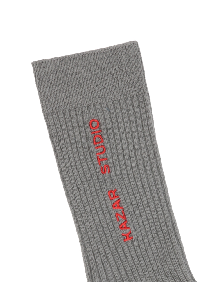 Grey ribbed socks with embroidered logo