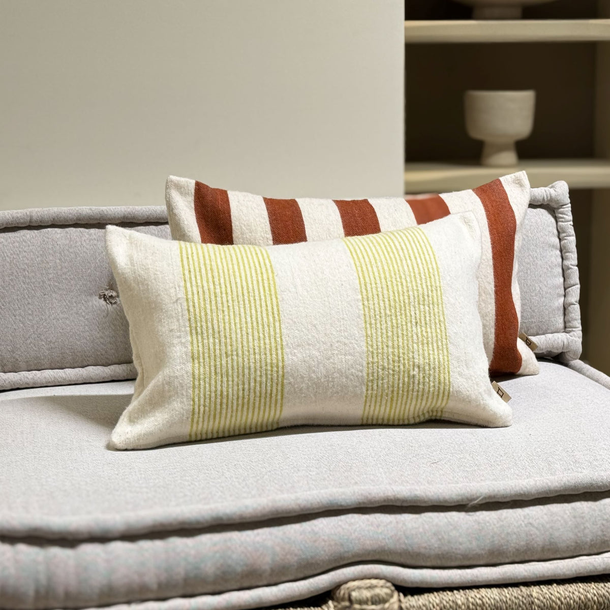 Household Hardware Handgemaakt Wollen Kussen - smalle streep - wasabi groen