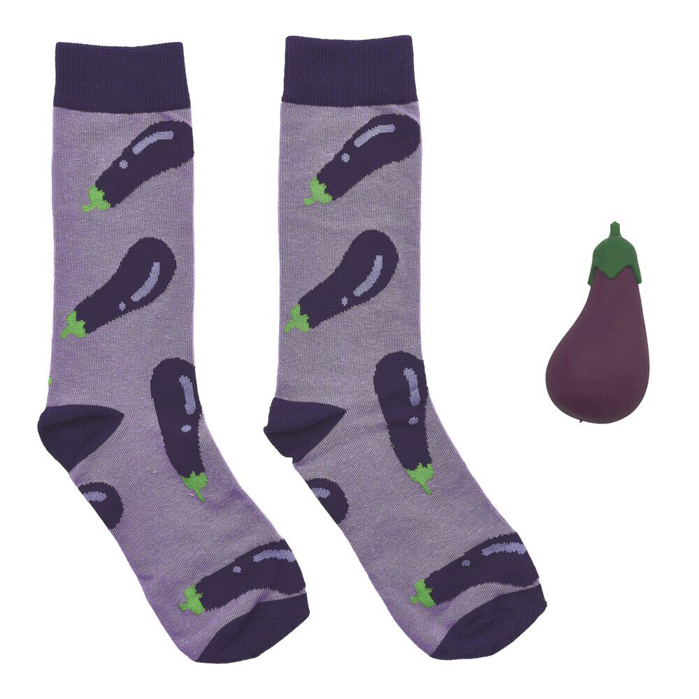 Coffret chaussettes avec balle anti stress thème aubergine TU