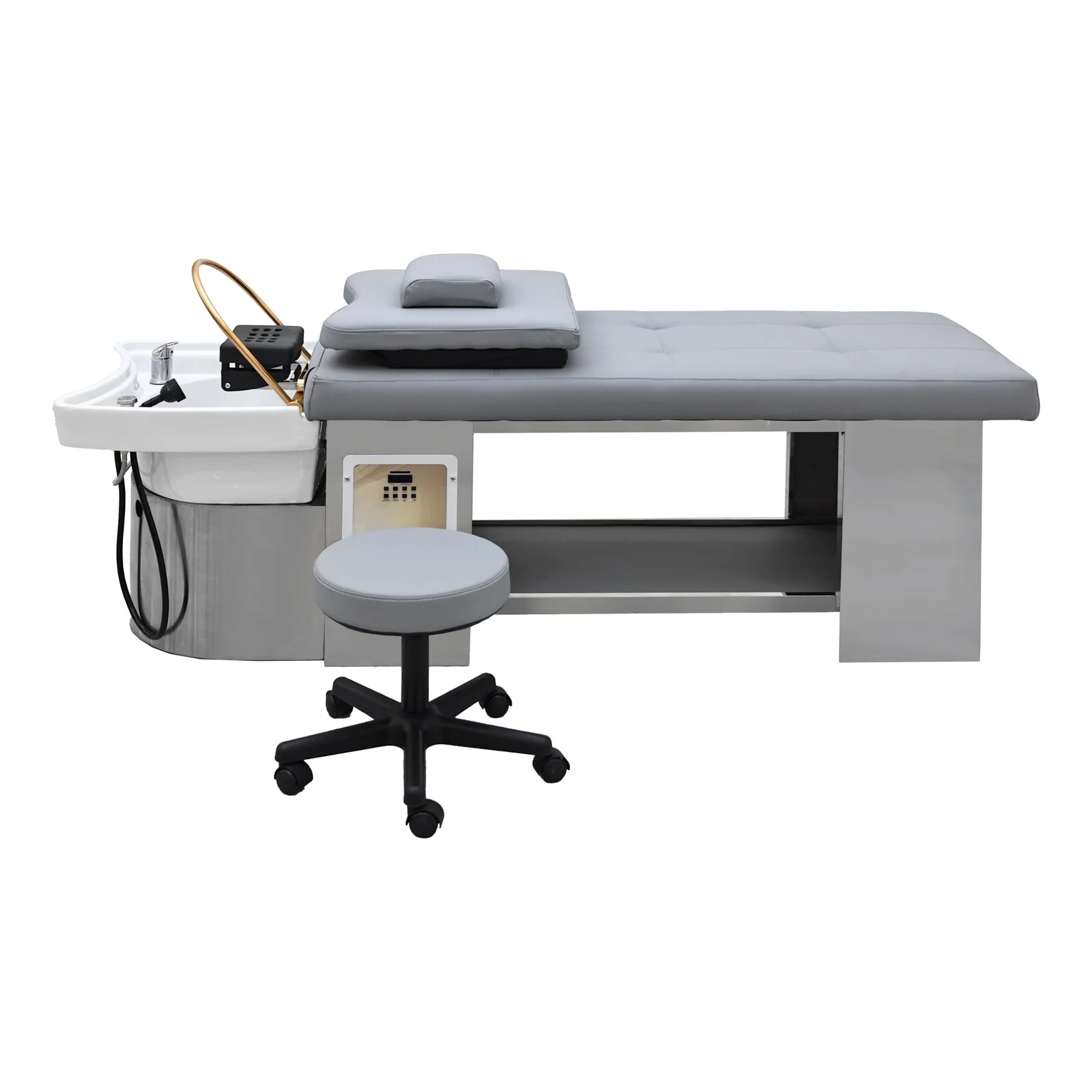 KENZO Head Spa Bed, U-Shape Water Massage Shampoo Backwash Unit Massage Bed, Grey - N/A