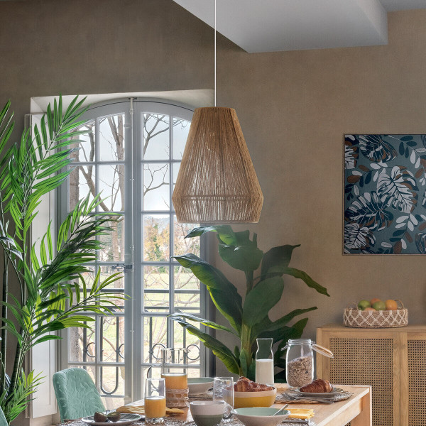 LAMPA WISZĄCA Palm naturalna z juty roślinnej styl boho