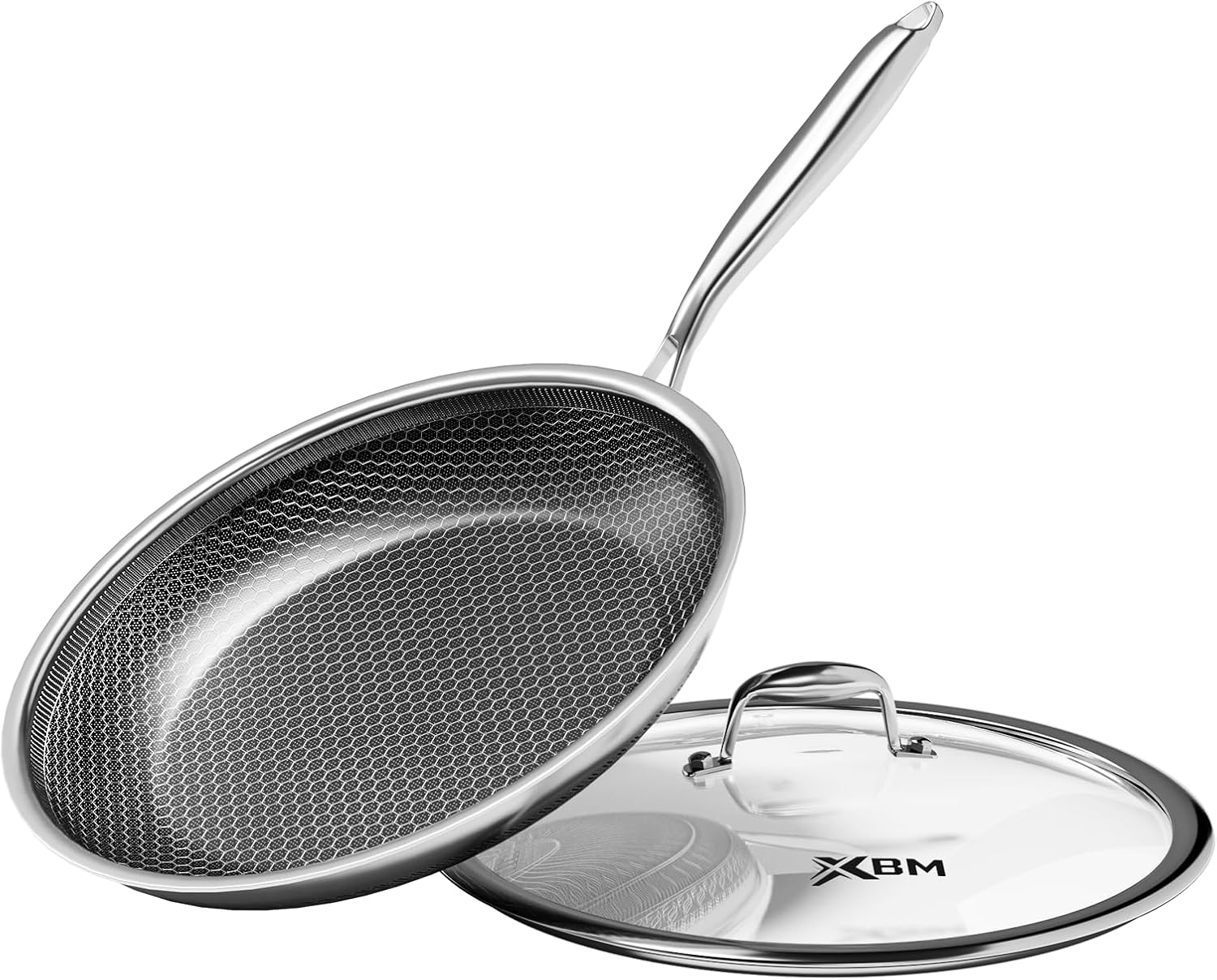 Nonstick Frying Pan with Lid 12-Inch, Durable Stainless Steel Skillet, Induction Cooktop Compatible, PFOA-Free Scratch-Proof, Dishwasher & Oven Safe, Stay-Cool Handle, Silver Kitchen Cookware