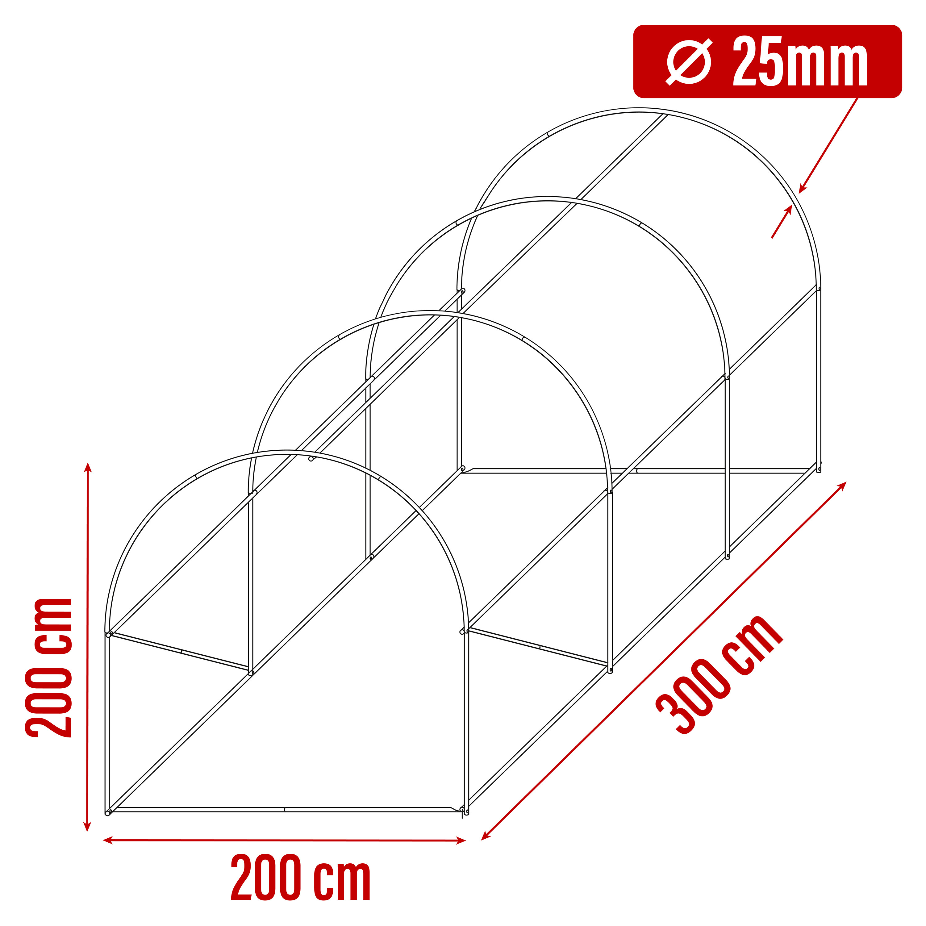 Stelaż Do Tunelu Szklarniowego PREMIUM Szkielet 2x3m rurki 25mm