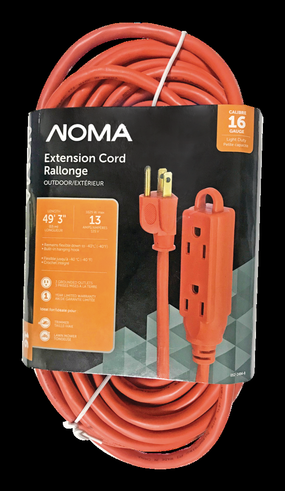 NOMA 49-ft 3-in 16/3 Outdoor Extension Cord with 3 Grounded Outlets, Orange