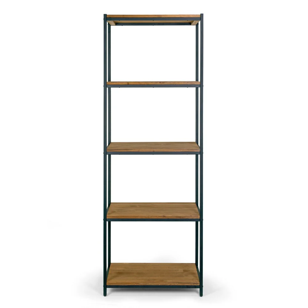 Ailis 75 Brown Pine Wood Shelf Etagere Bookcase Media Center with Metal Frame