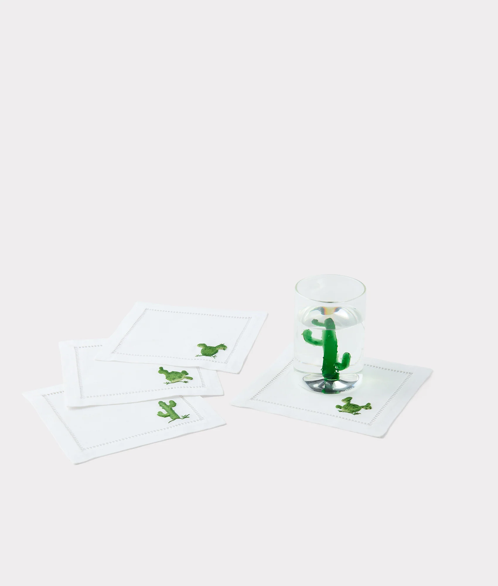 Cactus Cocktail Napkins - Set of Four - White