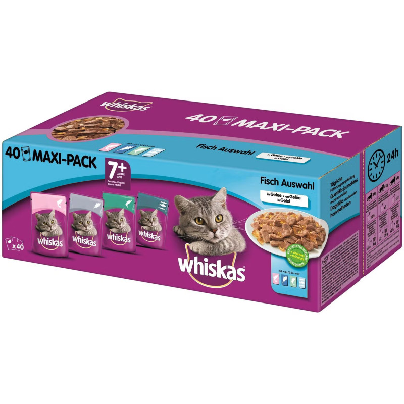 Patée pour chat Pouch 7  Poisson en gelée 100 g 40 pièces WHISKAS