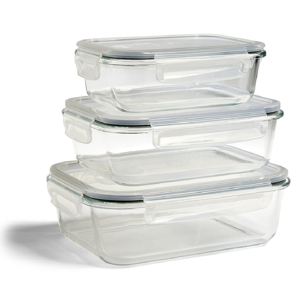BoÎte alimentaire rectangulaire en verre couvercle plastique clips 1,1L