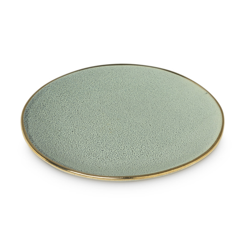 Gebaksbordje met gouden rand - groen - &Oslash;15 cm