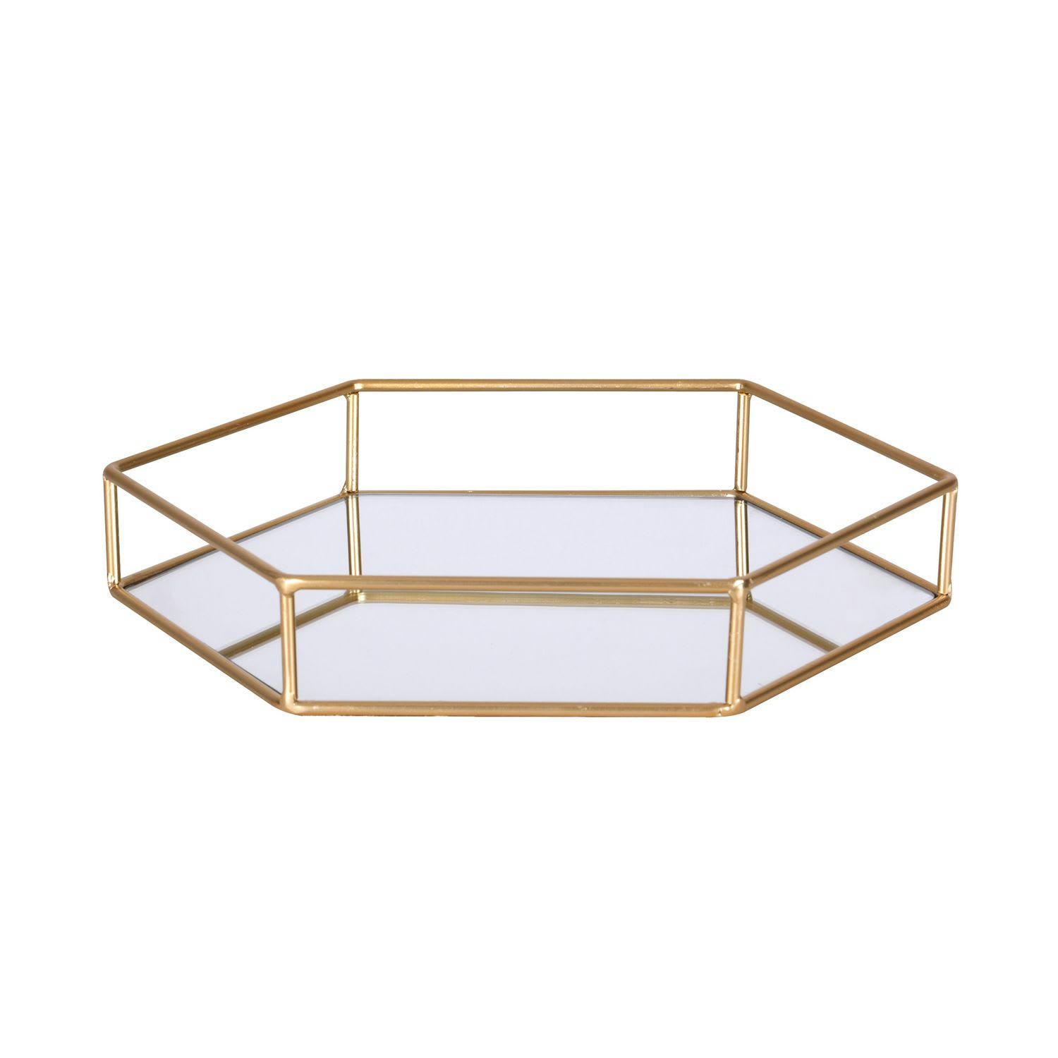 - Plateau en métal polygone doré et miroir