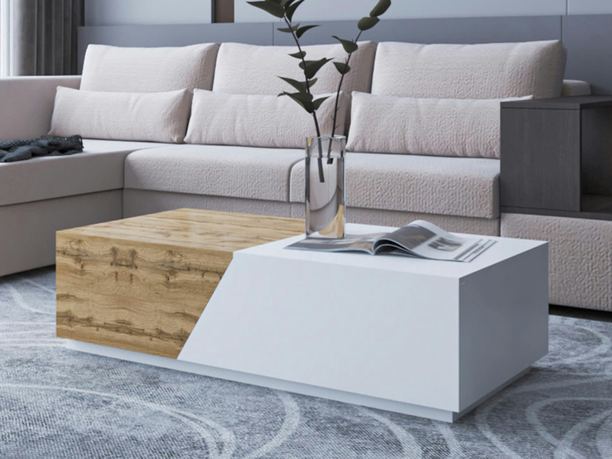 PITT - Table basse style industriel 124 cm bois / blanc