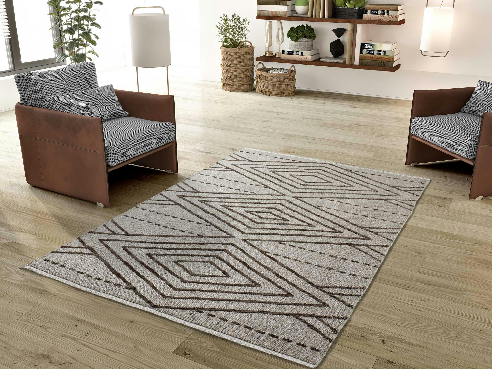 LUX - Tapis à motifs ethniques gaufrés vison, 80X150 cm