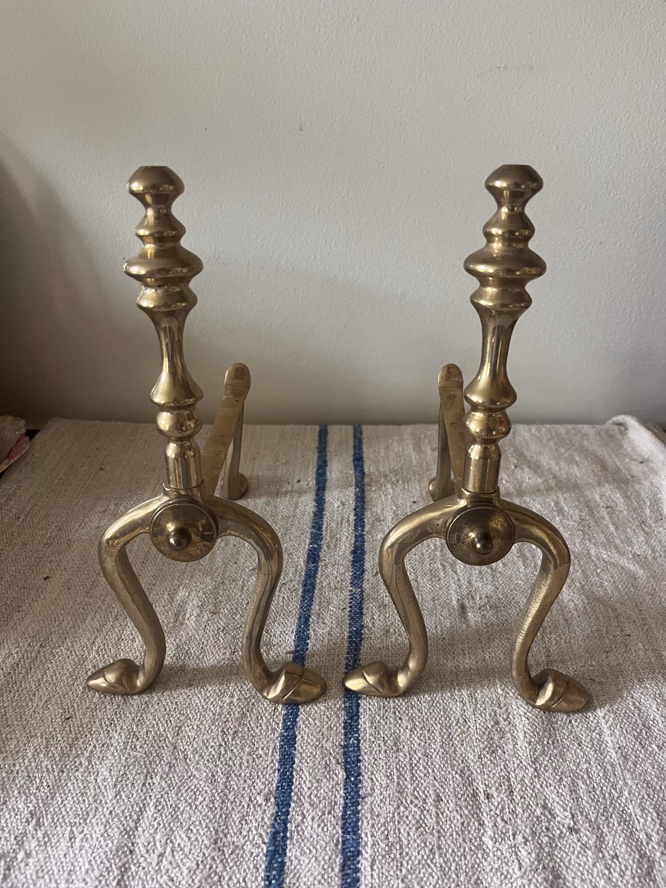 Vintage Solid Brass Fireplace Andirons