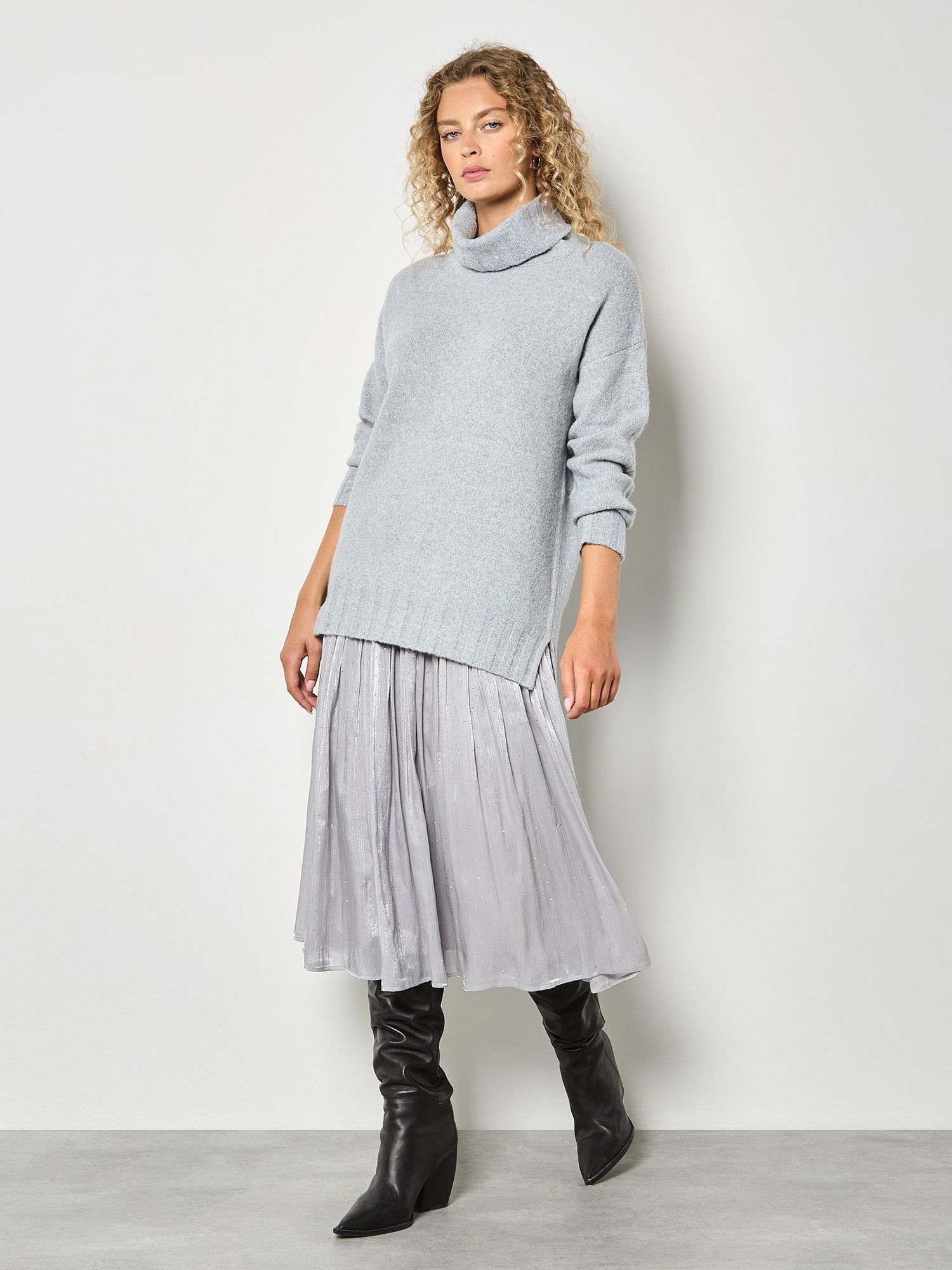 Apricot Oversized Roll Neck Tunic Jumper