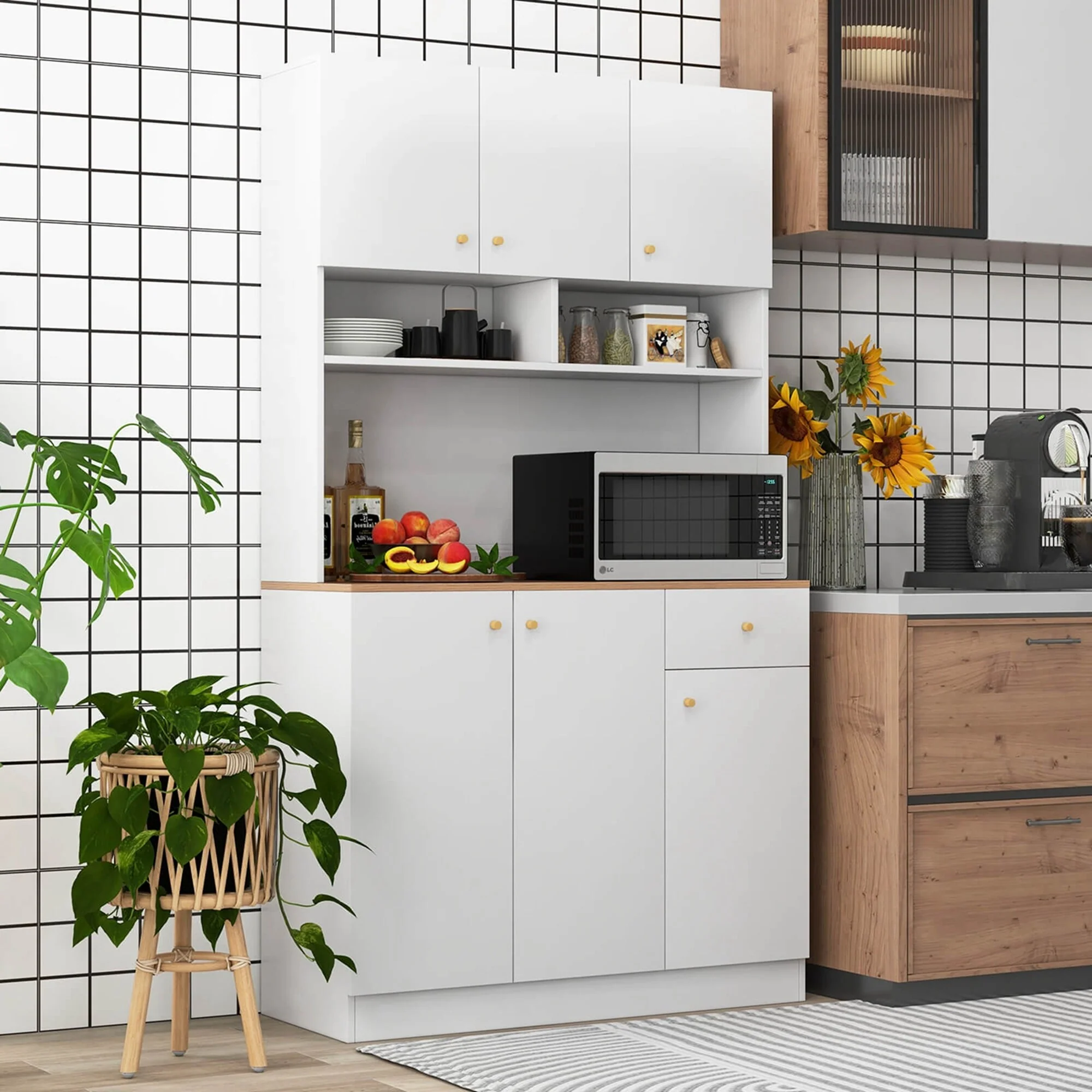 Costway 71 Tall Pantry Cabinet with Outlets USB Ports Anti-Tipping - See Details