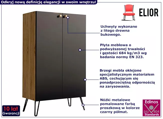 Industrialna komoda z czarnymi nogami dąb craft   czarny - Avax