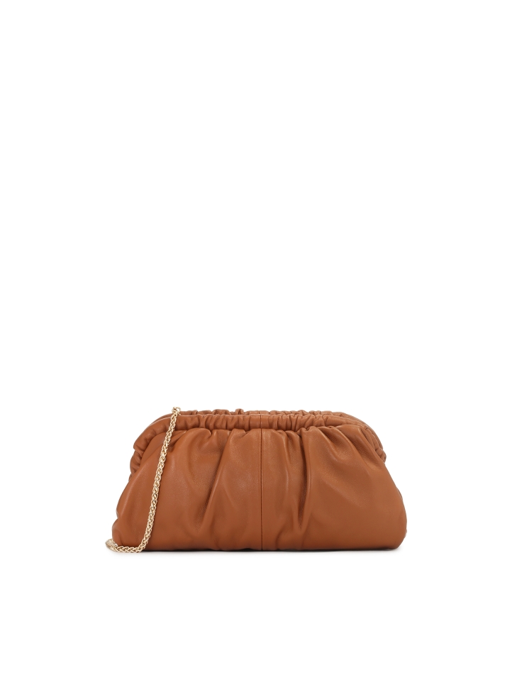 Wrinkle clutch bag with rigid frame