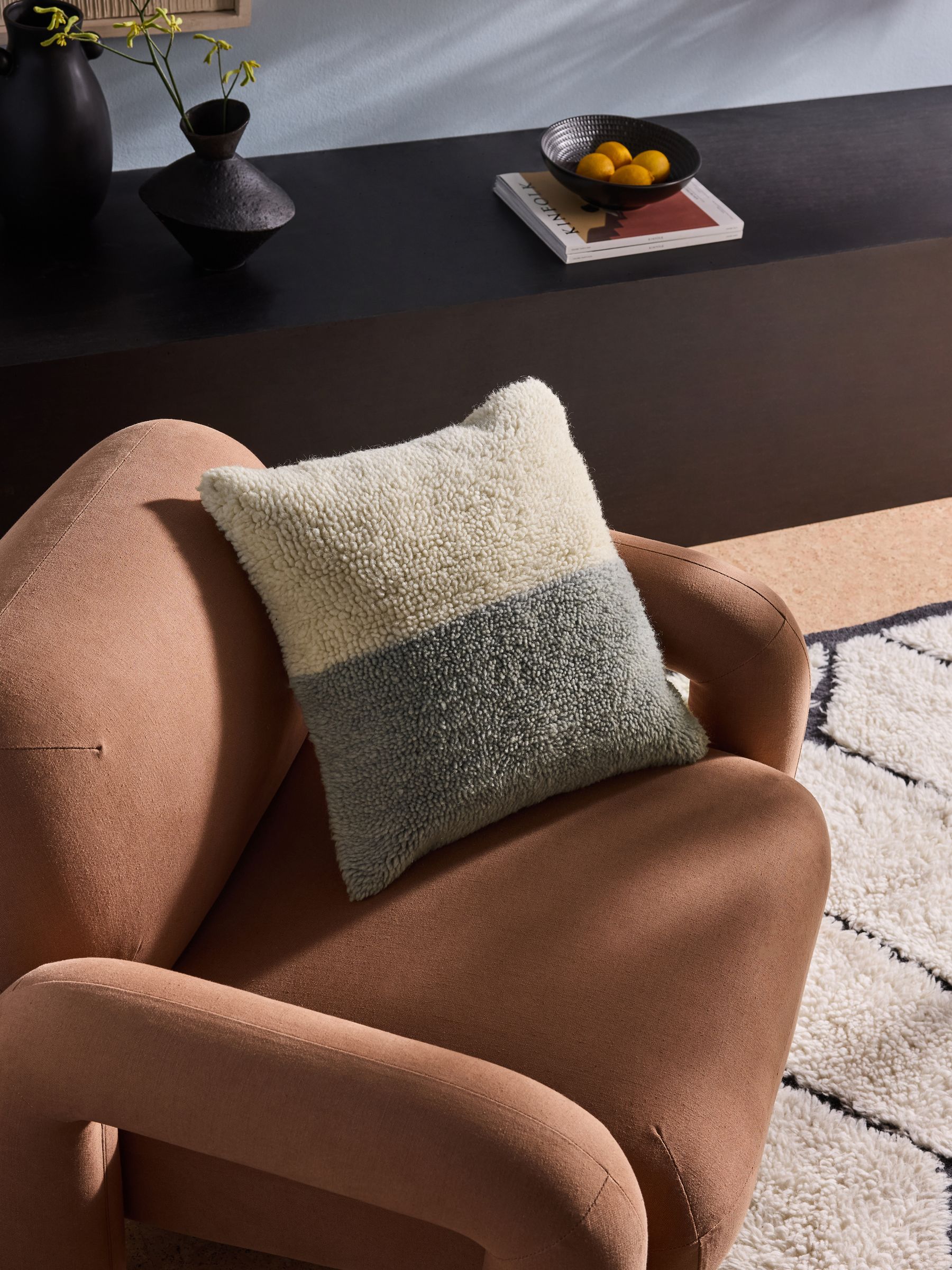 Lori Tufted Berber Cushion in Slate Grey
