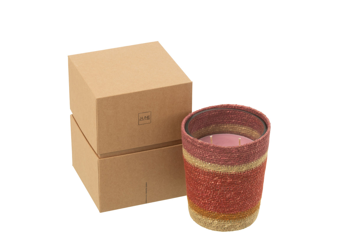 J-Line geurkaars Mand - Tender Rose - glas - bordeaux - medium - 55U