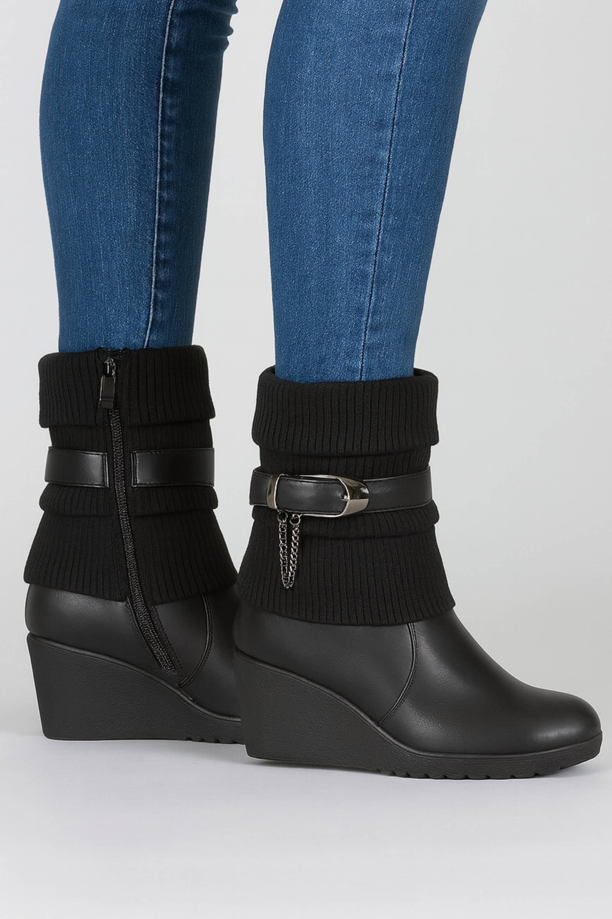AJVANI Mid Wedge Heel Slouch Ankle Boots