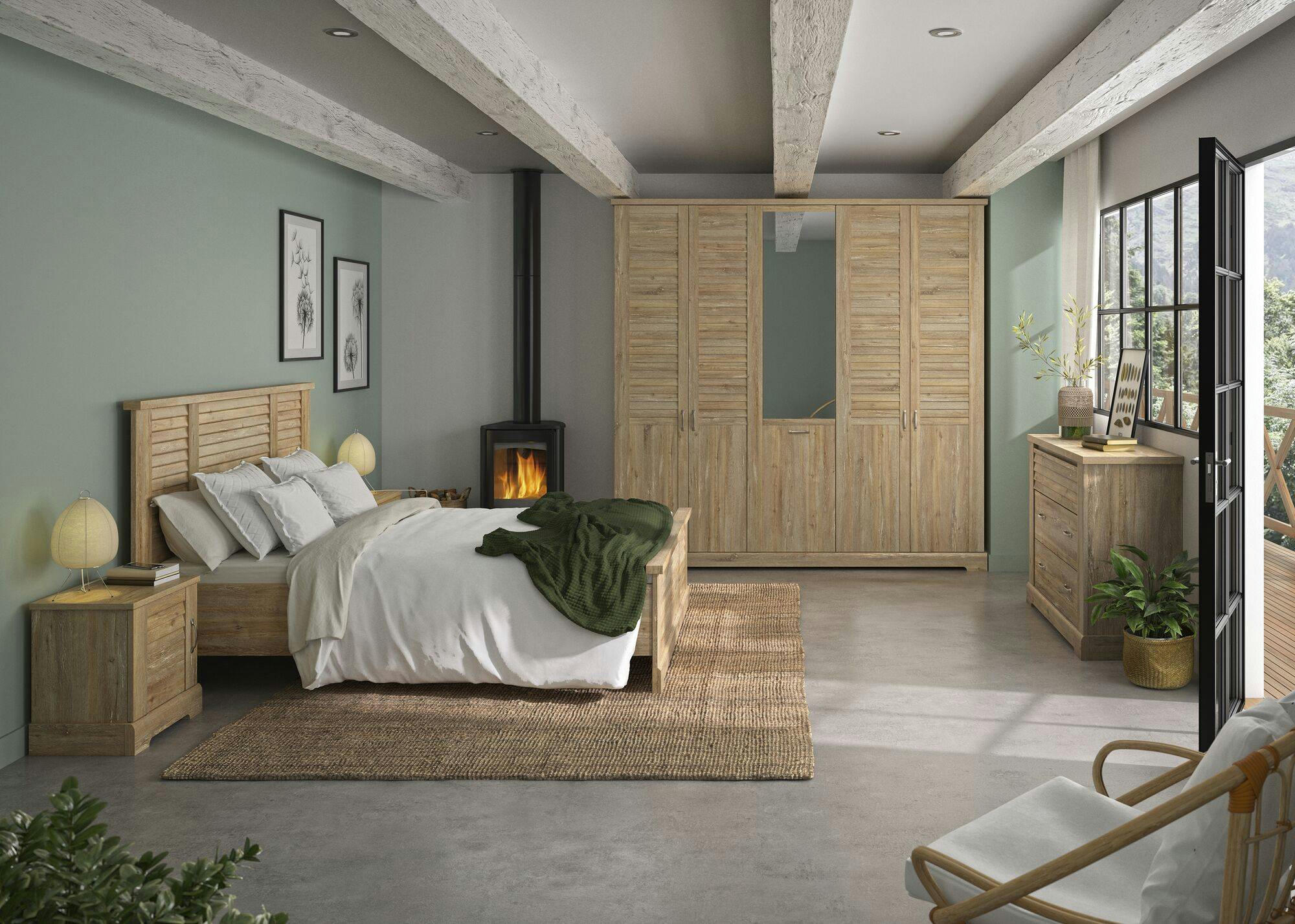 ELENA - Armoire 5 portes effet bois clair