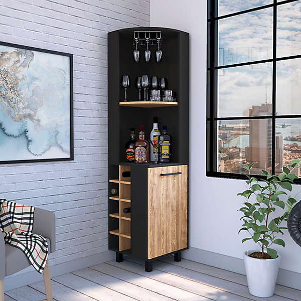 Kaia meuble bar angle avec porte et rangement bouteilles