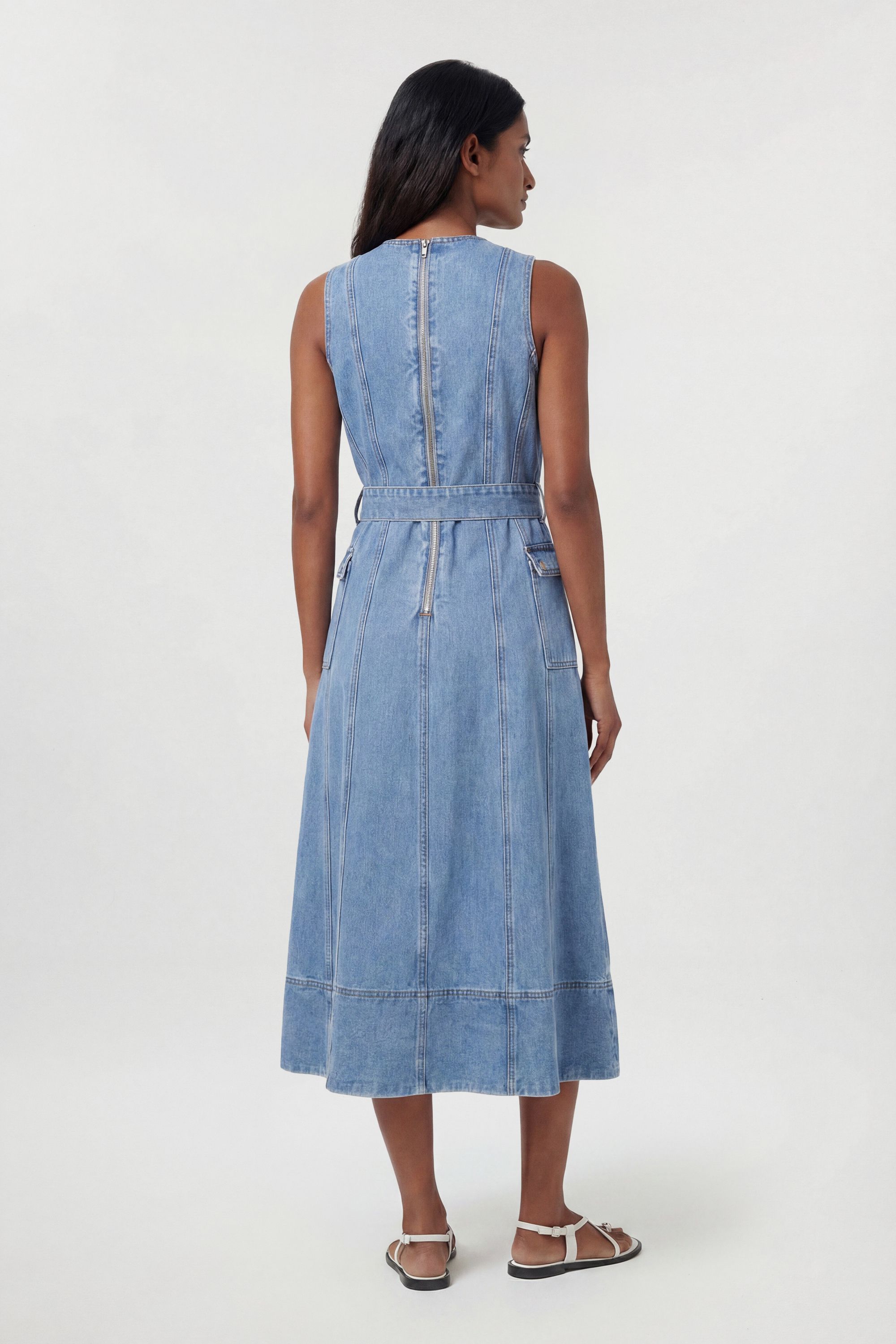 KarenMillen Denim Dropped Waist Full Skirted Midi Dress