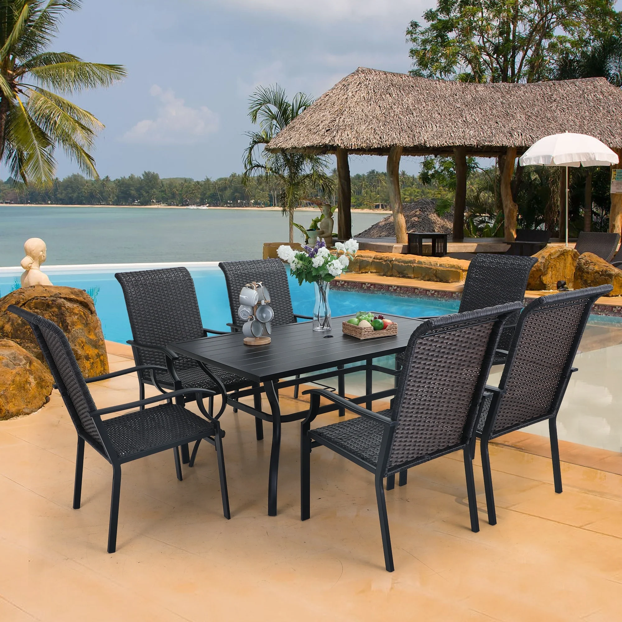 MAISON ARTS Outdoor 7-piece Metal and Faux Rattan Dining Set