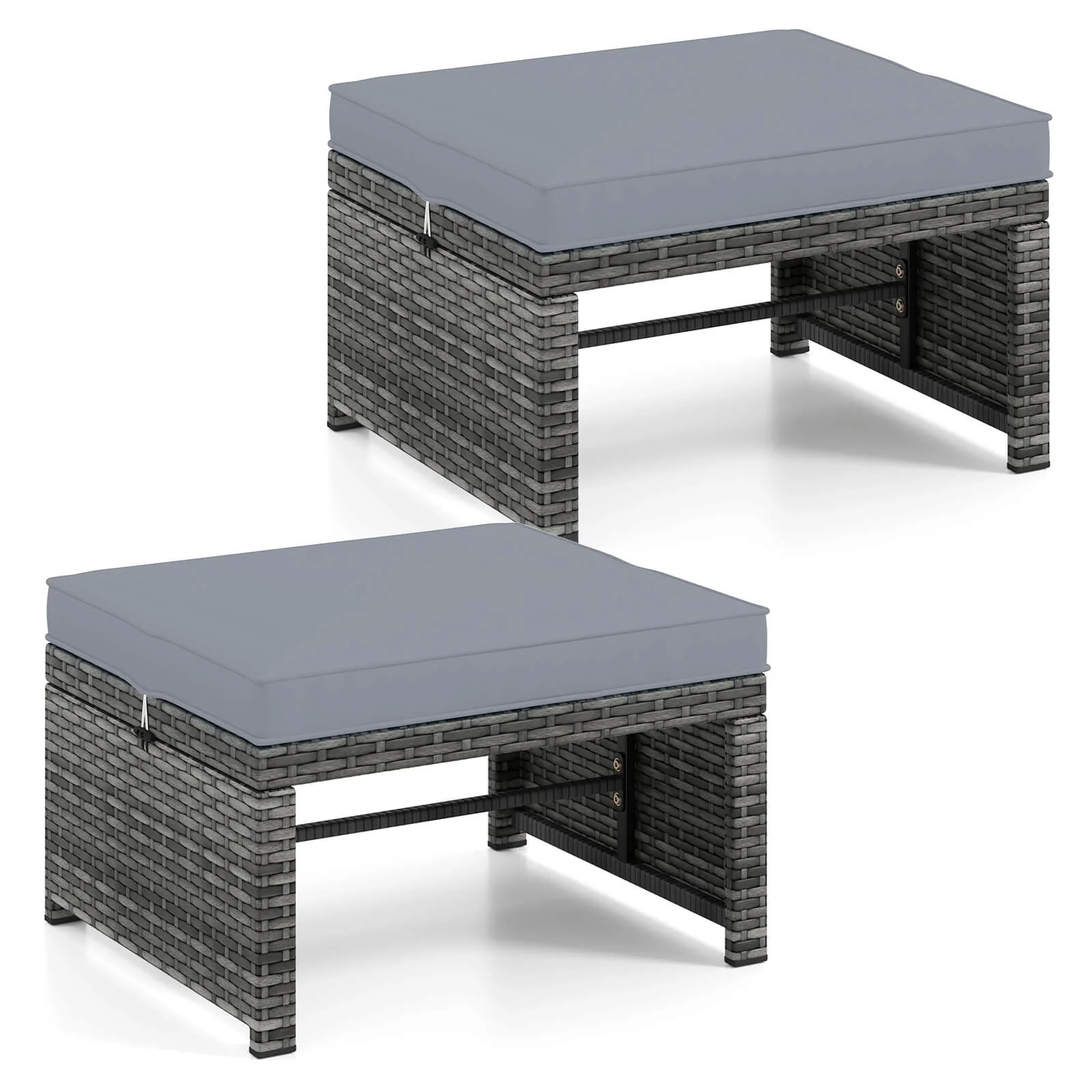 Costway Patio Ottomans Set of 2 PE Rattan Footstools with Removable - See Details