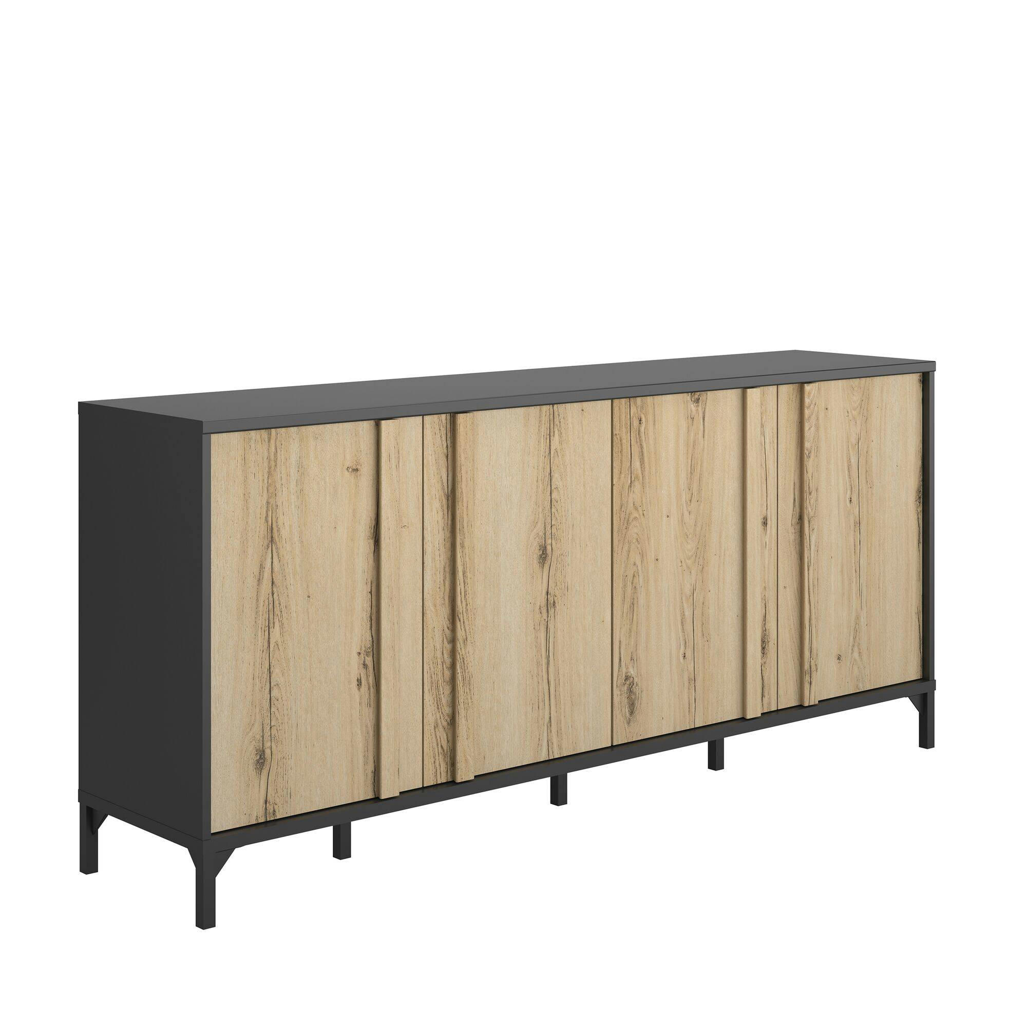 GARLONE - Buffet 4 portes effet bois et noir