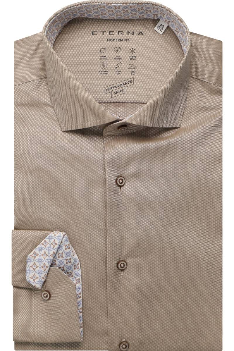 ETERNA Performance Modern Fit Tencel Hemd beige-braun, Strukturiert