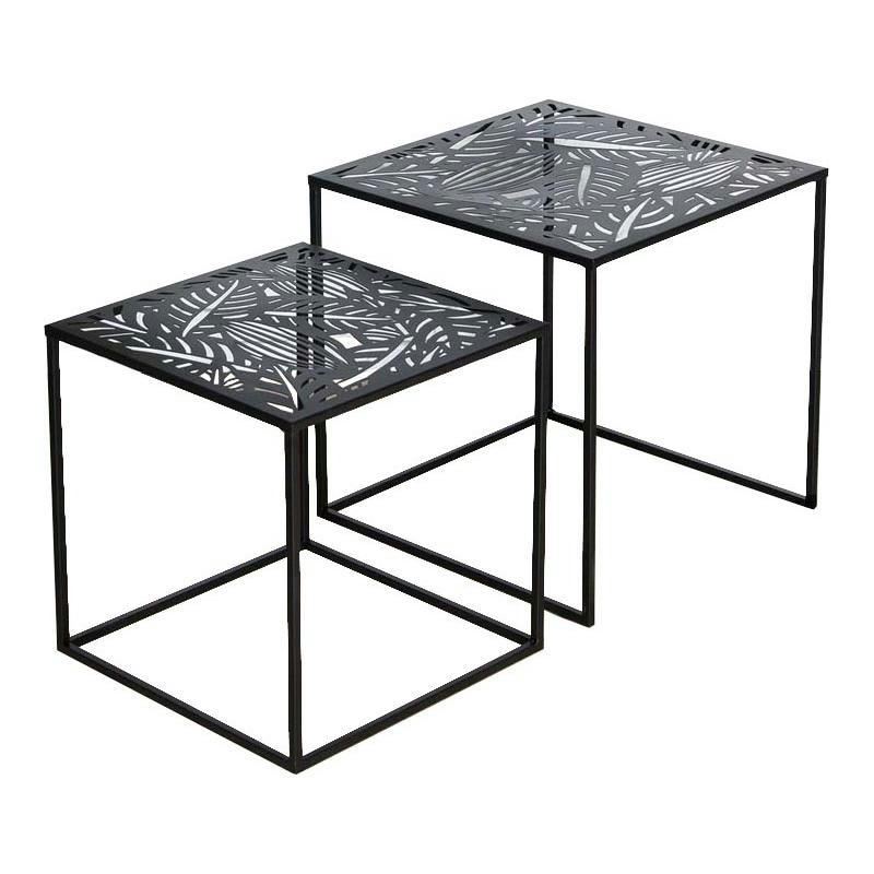 - Tables gigognes en métal carrées (lot de 2) havana