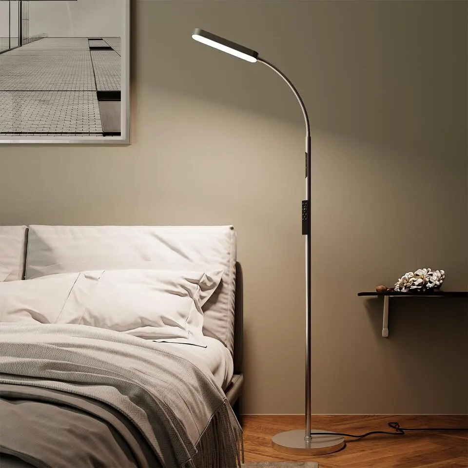 tectake Vloerlamp Prisma LED, 5 lichtmodi, 12 W, dimbaar, Zilver