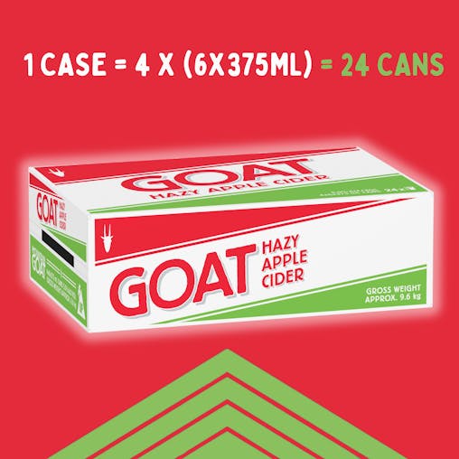 Mountain Goat Hazy Apple Cider, Refreshing & Crisp, Fruity Drink, 5% ABV, 375mL (Case of 24 Cans)