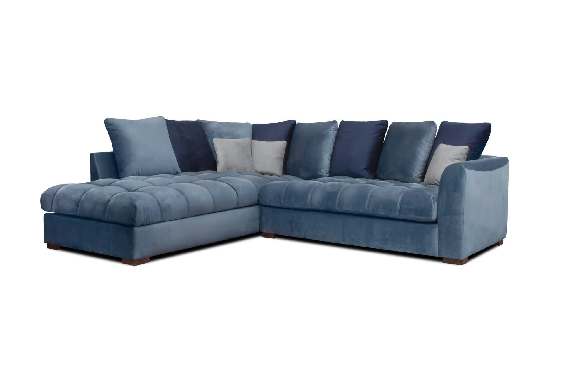 BARDI - Canapé d'angle gauche 5 places tissu bleu clair