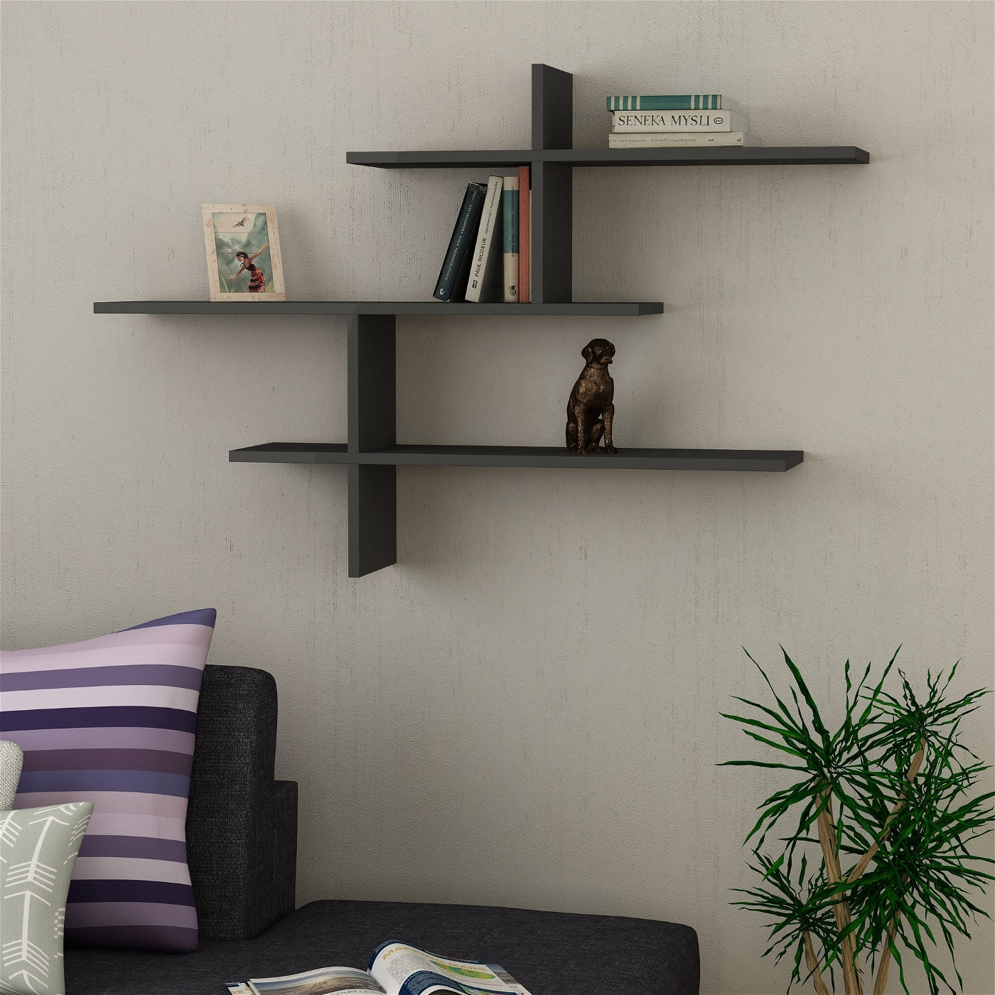 Giga Meubel - Wandplank Antraciet Hout - 123x22x80,5cm - Leo