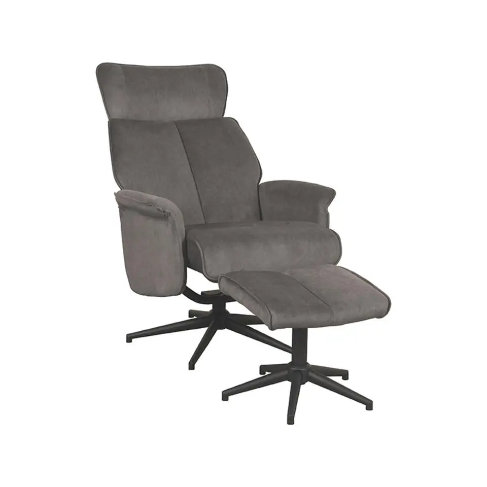 LABEL51 Fauteuil Verdal - Antraciet - Cosmo - Incl. Hocker - 79x77x109 cm