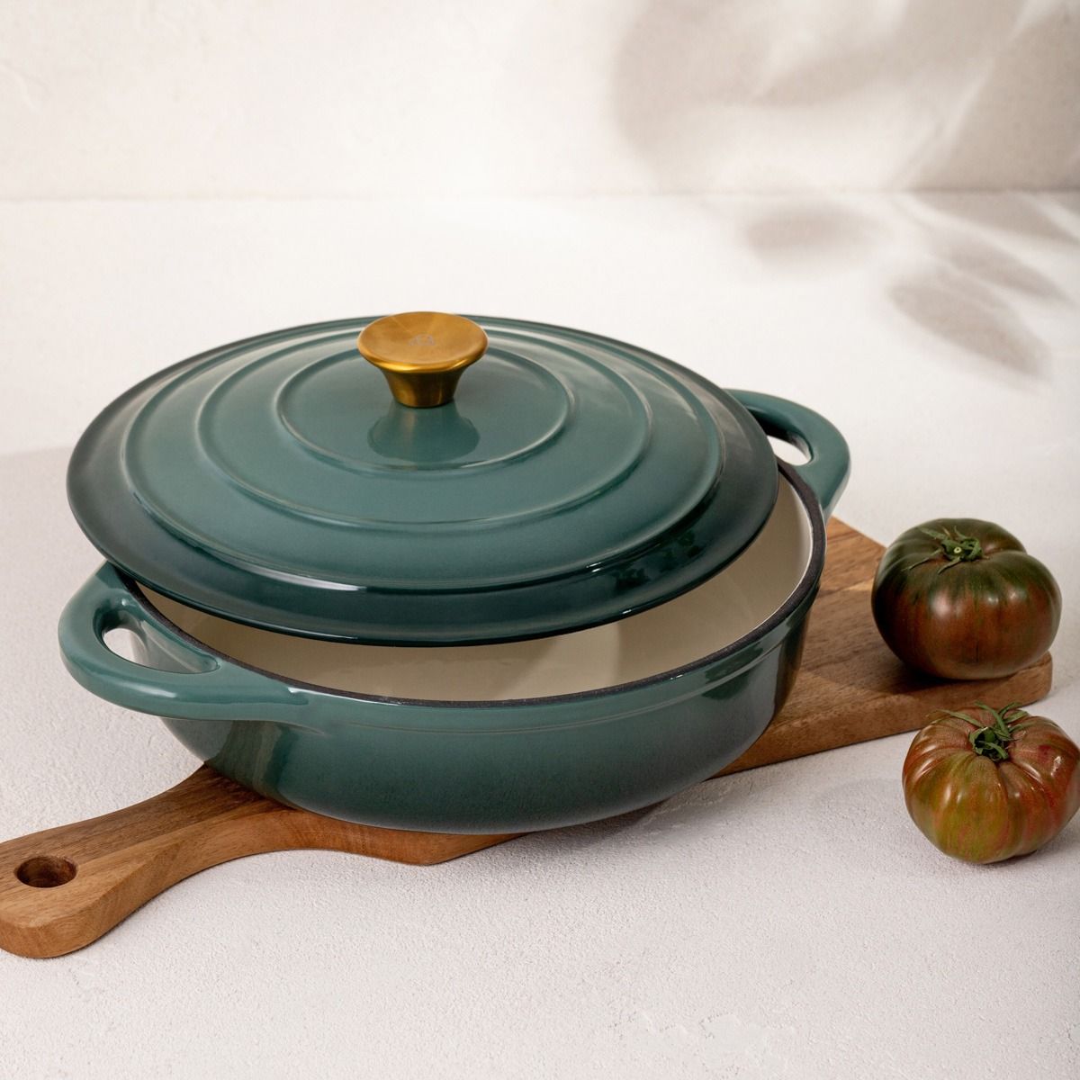 Garnek żeliwny ANDREAS zielony płaski ombre, 28cm 2,5 l