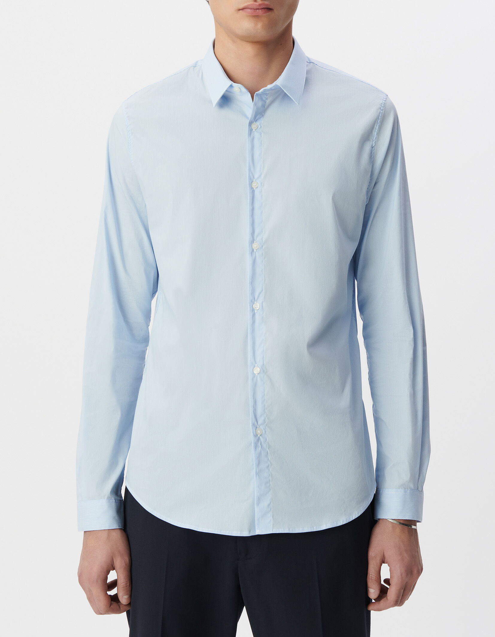 Chemise SLIM bleu ciel à fines rayures Homme