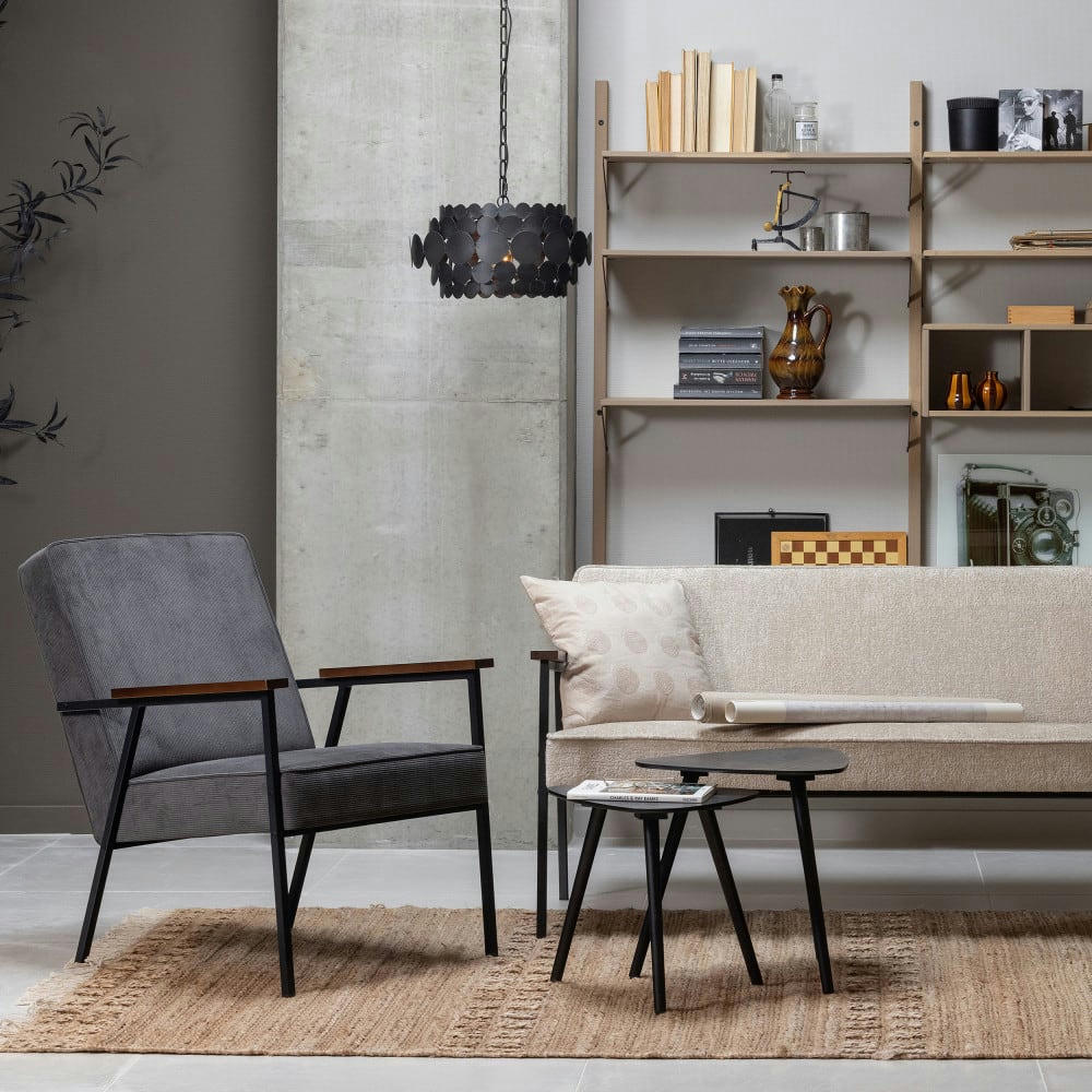 SALLY - Fauteuil en velours côtelé et métal gris foncé