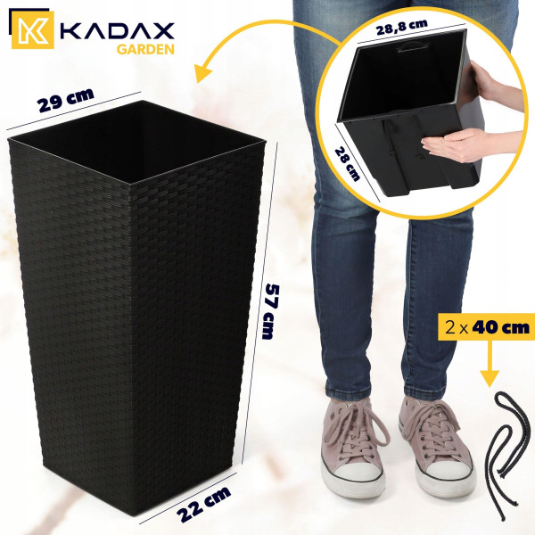 Kadax Donica Doniczka Wkład 29x57cm Wysoka Czarna