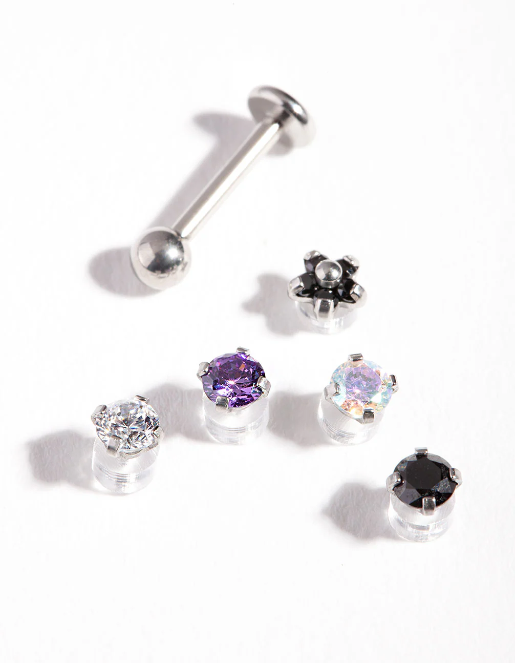 Surgical Steel Single Flat Back Bar & Interchangeable Ends 6-Pack