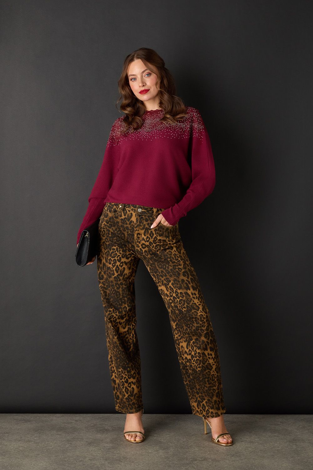 Izabel London Lace Trim Batwing Long Sleeve Jumper