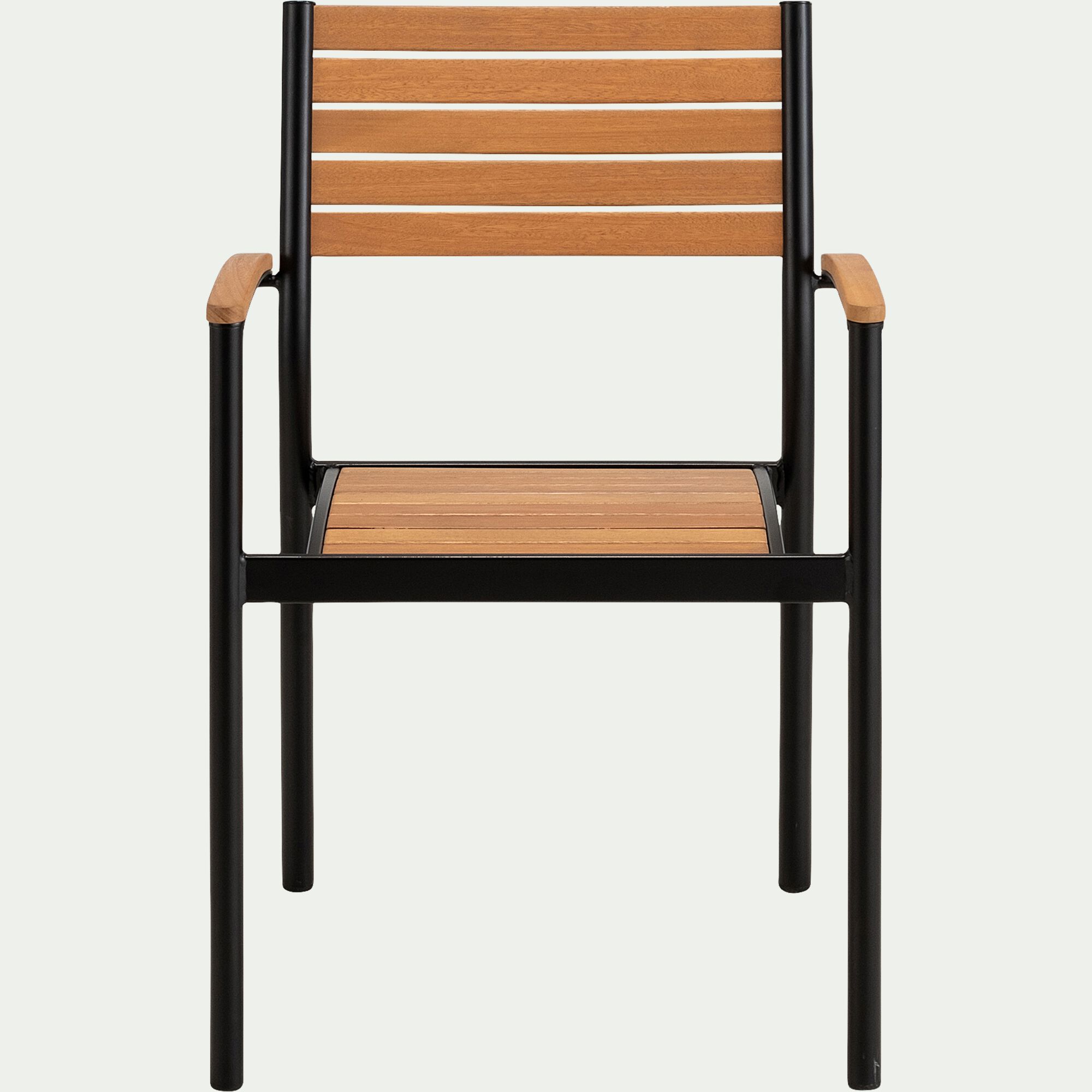 TANOS - Chaise de jardin empilable avec accoudoirs en aluminium et eucalyptus - bois clair