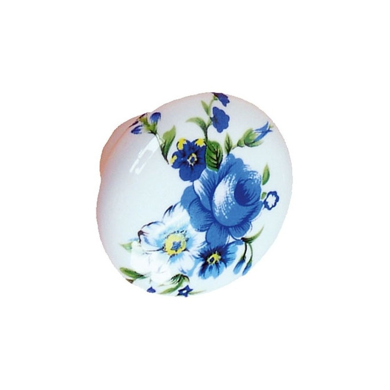 Bouton en porcelaine avec fleurs bleues Ø 32 mm LINEA BERTOMANI