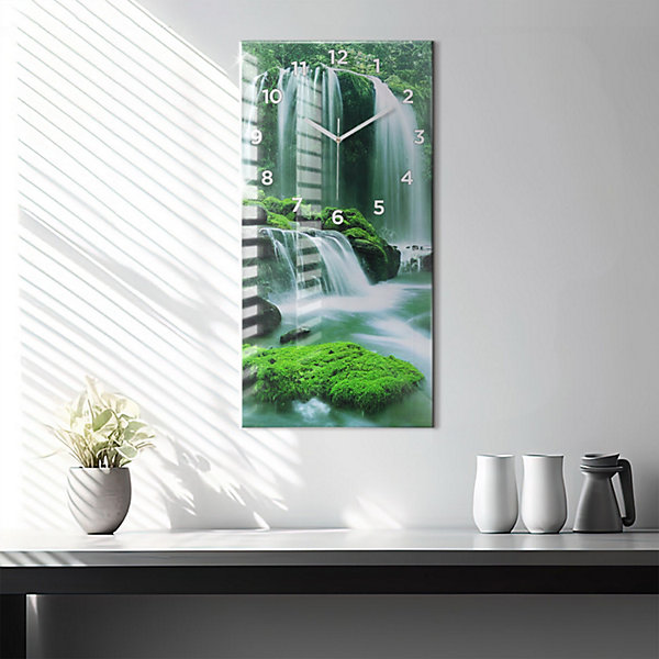 Horloge murale Wallfluent 30x60 cm Avec chiffres Aiguilles blanches Cascade parmi la mousse 1 pcs
